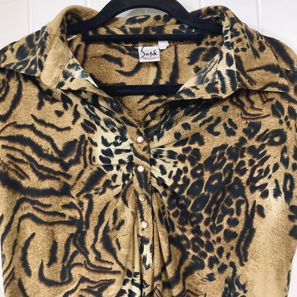 SASH Vintage leopard print short sleeve top ~ SMALL MEDIUM rockabilly goth shirt - Picture 4 of 14